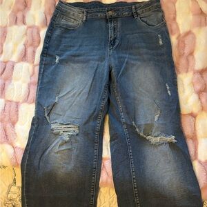 SHEIN Blue Distressed Flare Jeans